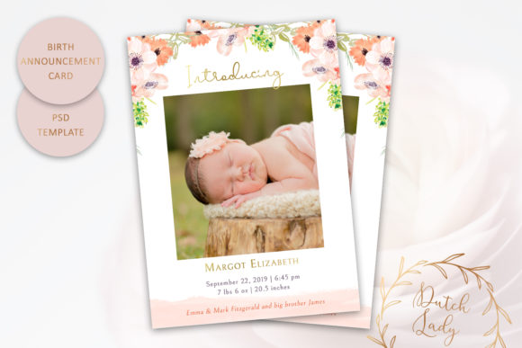 Birth Announcement Card Template 8 for Print Templates and Branding