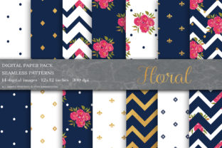 Blue Gold Floral Digital Papers: A Luxe Pattern for Creative Branding