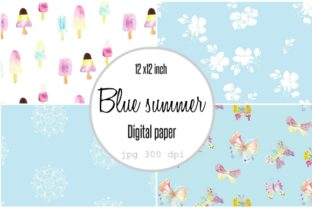 Digital Paper Blue Popsicles Summer Patterns for Small Business Branding