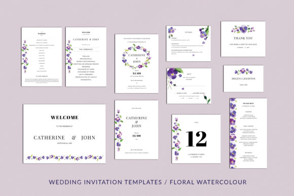 Pansies Wedding Invitation Suite: A Versatile Print Template for Creative Branding