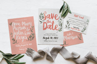 Rustic Pink Green Wedding Invitation Suite for Print Templates
