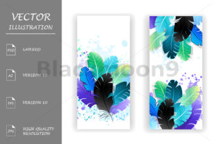 Two Banners with Bright Feathers for Graphic Templates